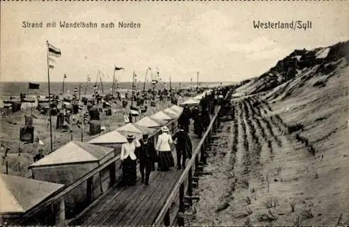 Ak Westerland auf Sylt, Strand, Wandelbahn nach Norden