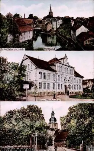 Ak Herford in Westfalen, Rodewiger Brücke, höhere Mädchenschule, Deichtor