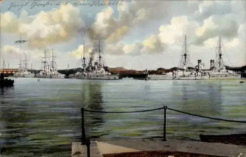 Ak Wilhelmshaven an der Nordsee, Hafen, Kriegsschiffe, Kaiserliche Marine