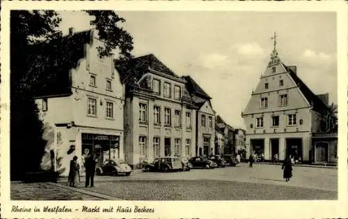 Ak Rheine in Nordrhein Westfalen, Markt mit Haus Beckers, Geschäfte, Autos
