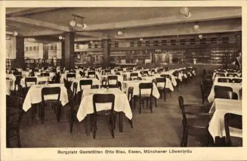 Ak Essen im Ruhrgebiet, Burgplatz Gaststätten Otto Blau, Münchener Löwenbräu