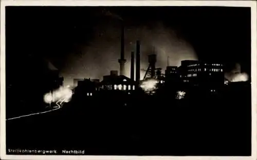 Ak Steinkohlenbergwerk, Nachtbild, Nachtbeleuchtung
