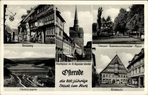 Ak Osterode am Harz, Rollberg, Rathaus, Tilman Riemenschneider Platz, Sösetalsperre