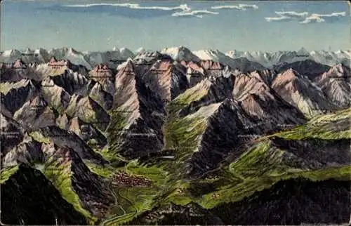 Künstler Ak Felle, Eugen, Oberstdorf im Oberallgäu, Bergpanorama