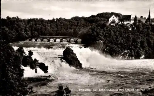 Ak Neuhausen am Rheinfall Kanton Schaffhausen, Rheinfall, Wasserfall, Schloss Laufen