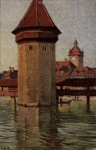 Künstler Ak Luzern Stadt Schweiz, Wasserturm, Rathaus