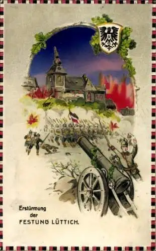 Halt gegen das Licht Passepartout Ak Lüttich Wallonien, Erstürmung der Festung Lüttich, Geschütz