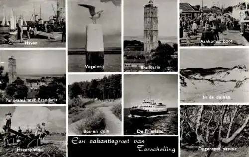 Ak Terschelling Friesland Niederlande, Hafen, Brandaris, Möwe, De Friesland