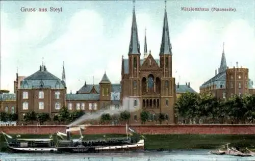 Ak Steyl Flandern Limburg, Missionshaus, Maasseite