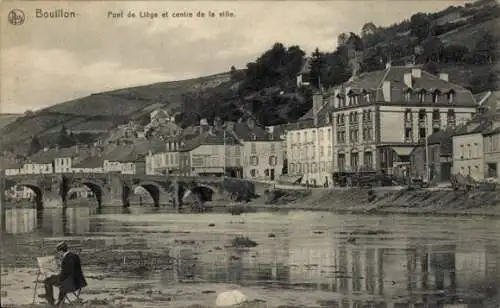 Ak Bouillon Wallonie Luxembourg, Lütticher Brücke und Stadtzentrum