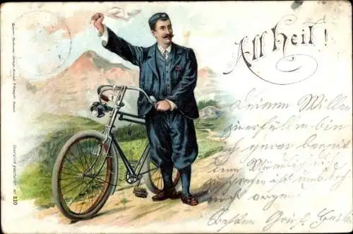 Litho Fahrrad, Fahrradfahrer, All heil