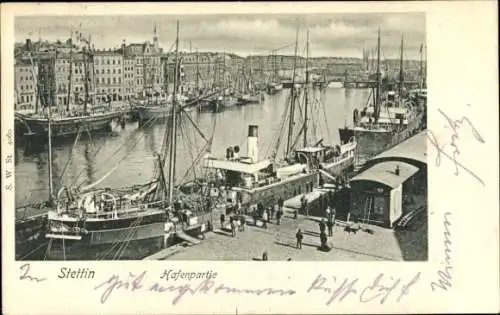 Ak Szczecin Stettin Pommern, Hafenpartie, Boote