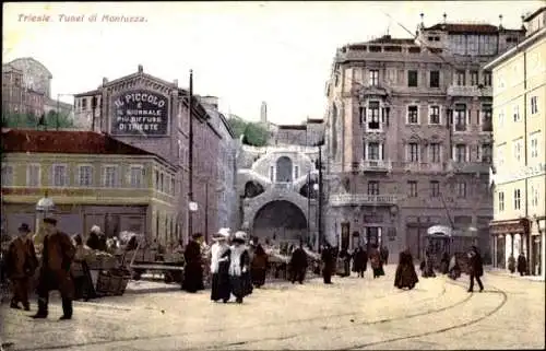 Ak Triest Trieste Friuli Venezia Giulia, Montuzza Tunnel, Straßenpartie