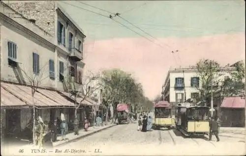 Ak Tunis Tunesien, Rue Al-Djazira, Straßenbahn