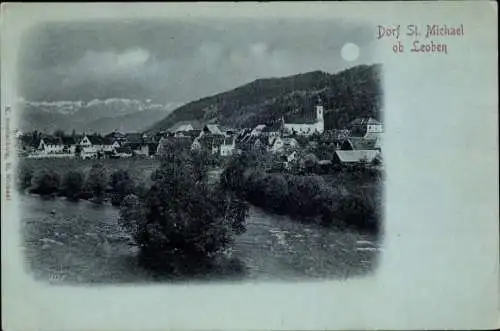 Mondschein Ak Sankt Michael ob Leoben Steiermark, Blick auf den Ort