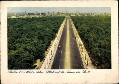 Ak Berlin Tiergarten, Ost West Achse, Blick auf die Türme der Stadt