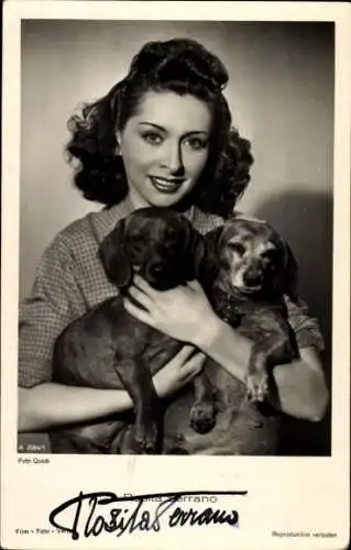 Ak Schauspielerin Rosita Serrano, Portrait, Dackel, Autogramm