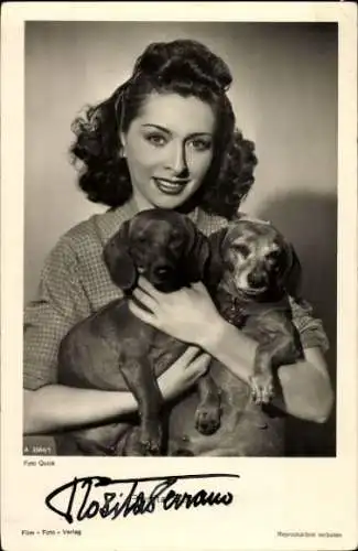 Ak Schauspielerin Rosita Serrano, Portrait, Dackel, Autogramm