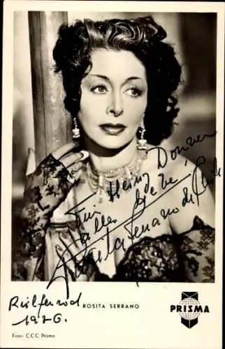 Ak Schauspielerin Rosita Serrano, Prisma Film, Schmuck, Halskette, Ohrringe, Autogramm