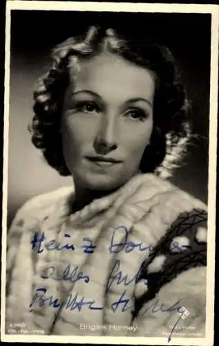 Ak Schauspielerin Brigitte Horney, Portrait, Autogramm, UFA, A 3480/2