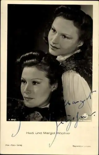 Ak Schauspielerinnen Hedi und Margot Höpfner, Portrait, Autogramm, Film Foto Verlag A 3614/1