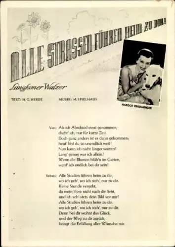 Ak Schauspielerin, Margot Friedländer, Portrait mit Windhund, Sängerin