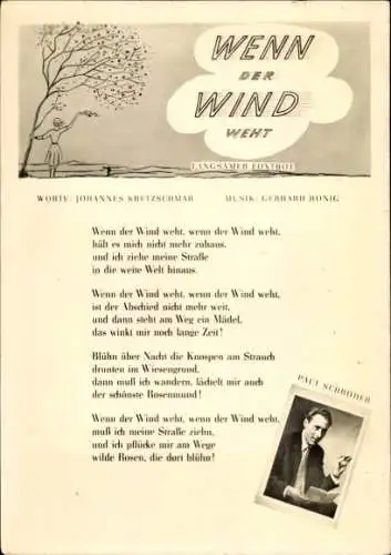 Ak Schauspieler Paul Schröder, Portrait, Liedtext Wenn der Wind weht