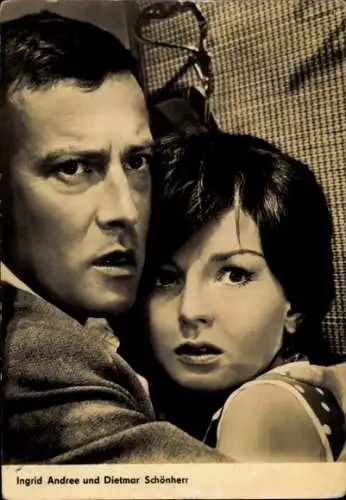 Ak Schauspielerin Ingrid Andree, Schauspieler Dietmar Schönherr, Portrait, Treibjagd auf ein Leben