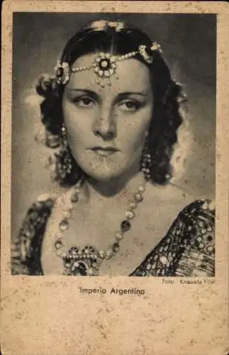 Ak Schauspielerin Imperio Argentina, Portrait mit Juwelen, Kopfschmuck