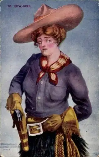 Ak USA, Cow-Girl mit Revolver