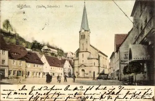 Ak Wehlen an der Elbe Sächsische Schweiz, Markt, Kirche