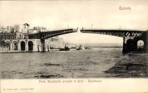 Ak Tarent Taranto Puglia, Ponte Margerita girevole in ferro, Semichiuso