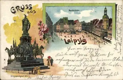 Litho Leipzig in Sachsen, Siegesdenkmal, Marktplatz