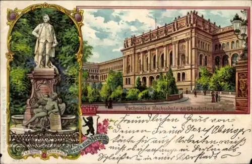 Litho Berlin Charlottenburg, Lessing-Denkmal, Technische Hochschule