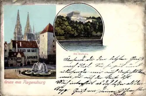 Ak Regensburg an der Donau Oberpfalz, Walhalla, Platz, Springbrunnen