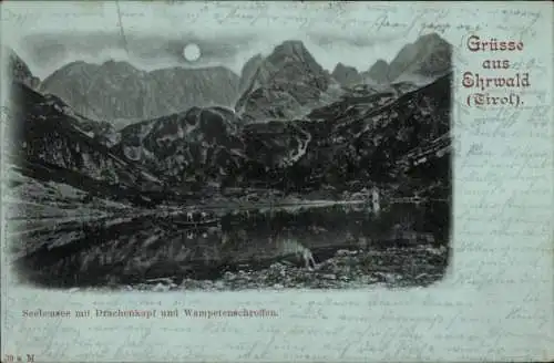 Mondschein Ak Ehrwald in Tirol, Seebensee, Drachenkopf, Wampetenschroffen