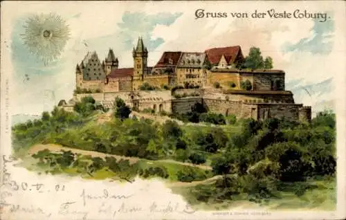 Litho Coburg in Oberfranken, Veste, Totalansicht