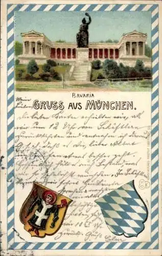Passepartout Wappen Litho München Bayern, Bavaria, Ruhmeshalle