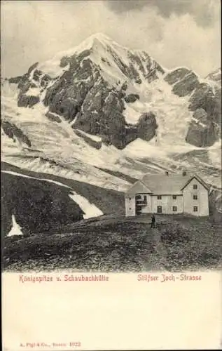 Ak Sulden Solda Stilfs Stelvio Südtirol, Schaubachhütte, Königspitze, Stilfser Joch Straße