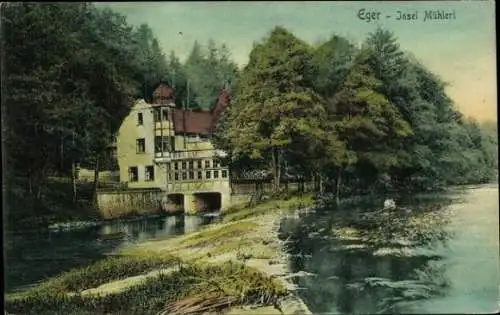 Ak Cheb Eger Region Karlsbad, Insel Mühlerl, Restaurant