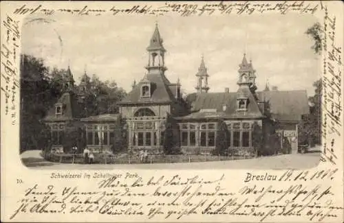 Ak Szczytniki Scheitnig Wrocław Breslau Schlesien, Scheitniger Park, Schweizerei