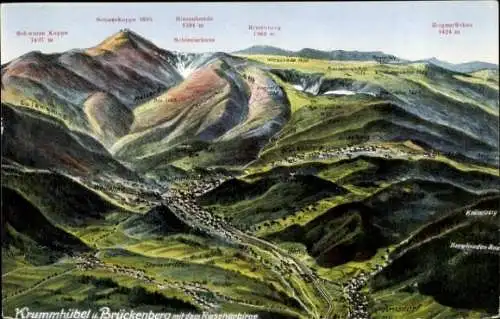 Landkarten Ak Karpacz Górny Brückenberg Krummhübel Riesengebirge Schlesien, Vogelschau