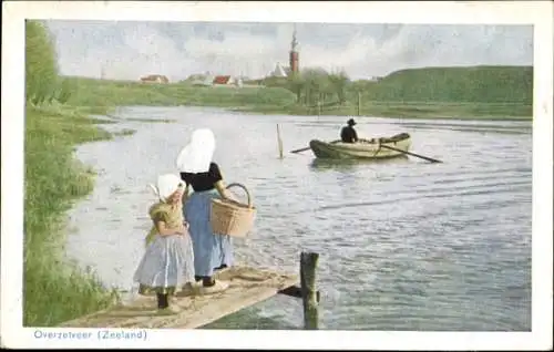 Ak Overzetveer Zeeland, Volkstrachten, Kirche