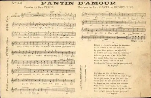 Lied Ak Pantin d'Amour, Text Jean Peheu, Musik Gavel, Desmoulins