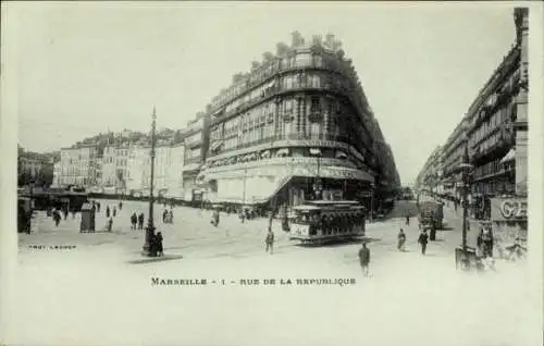 Ak Marseille Bouches du Rhône, Rue de la République, Straßenbahn