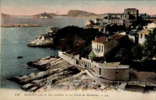 Ak Marseille Bouches du Rhône, La Corniche, La Pointe de Maldorme