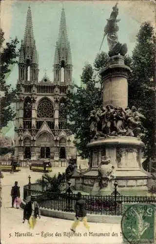 Ak Marseille Bouches du Rhône, Reformierte Kirche und Denkmal
