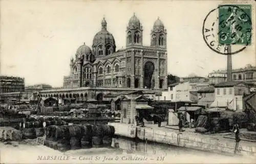 Ak Marseille Bouches du Rhône, Canal Saint Jean und Kathedrale