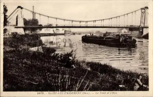 Ak Saint Leu d'Esserent Oise, Pont et l'Oise