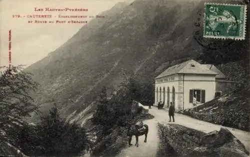 Ak Cauterets Hautes Pyrénées, Etablissement du Bois, Route du Pont d'Espagne